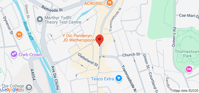 Map showing Chickenland Kebab & Pizza in Merthyr Tydfil
